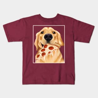 Golden Retriever eating pizza - dog with a slice of pizza Kids T-Shirt